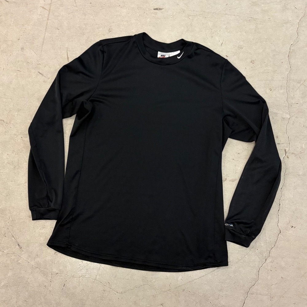 Vintage Nike Long Sleeve Training Shirt Black Swoosh Collar Mens Large USA Made